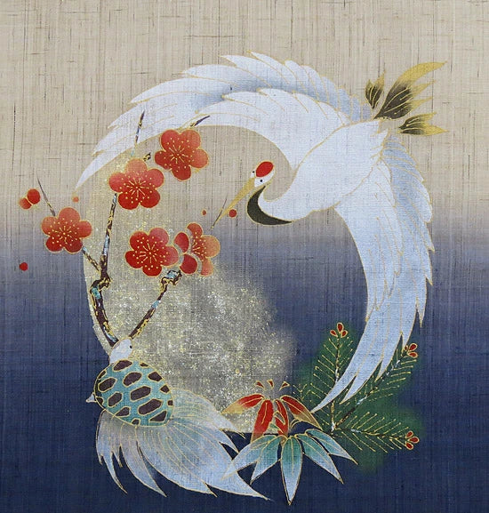 和風モダンタペストリー(鶴亀紺藍)