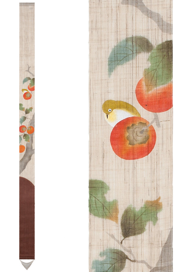 細タペストリー(柿に目白)