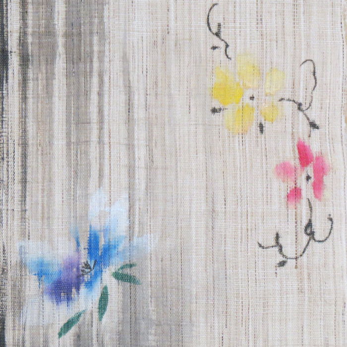 濡れ描き友禅 麻のれん(竹と花)