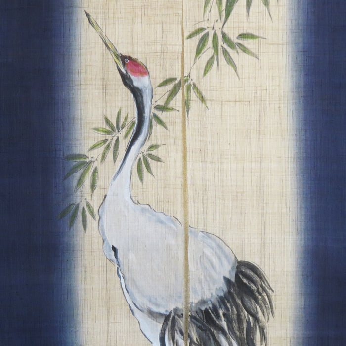 濡れ描き友禅 麻のれん(鶴)
