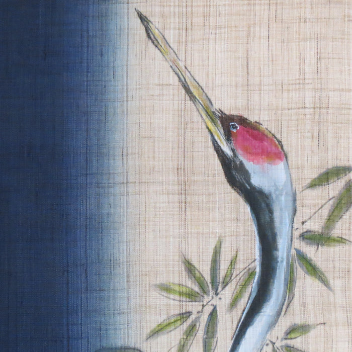 濡れ描き友禅 麻のれん(鶴)