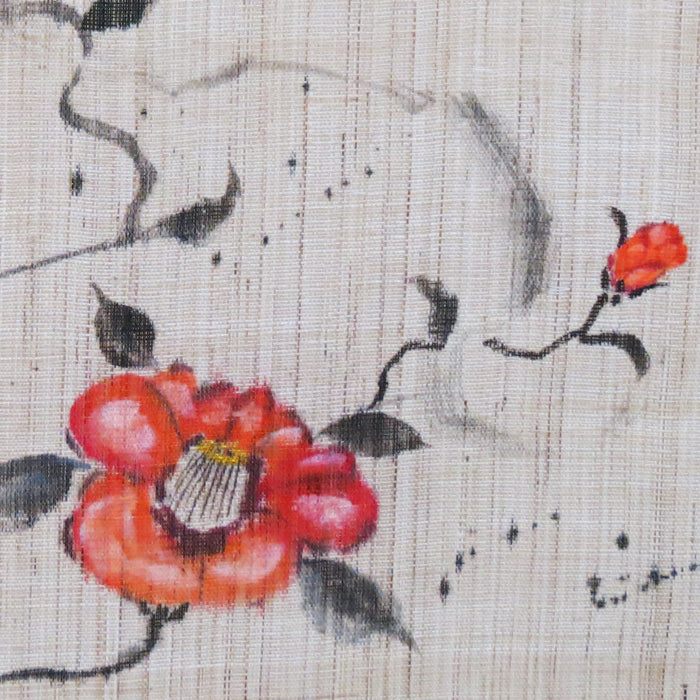濡れ描き友禅 麻のれん(風と四季の花)