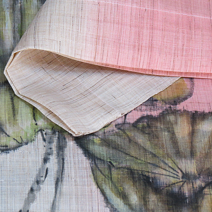 濡れ描き友禅 麻のれん(蓮と天道虫)