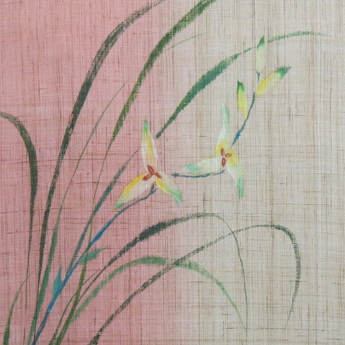 濡れ描き友禅 麻のれん(春の花達)