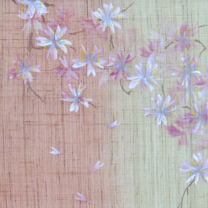 和風モダンタペストリー(ピンク桜)濡れ描き友禅W約44×H130cm