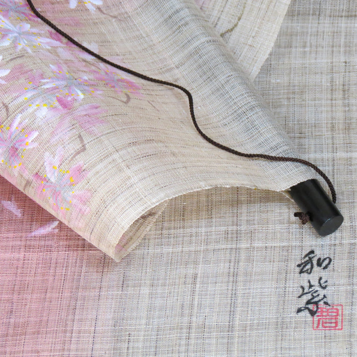 和風モダンタペストリー(ピンク桜)濡れ描き友禅W約44×H130cm