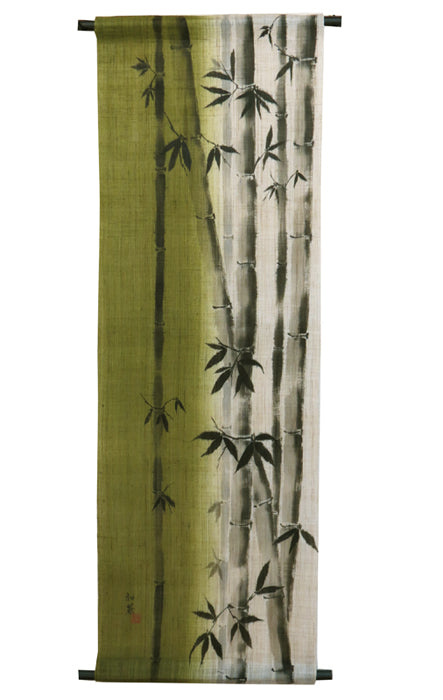 和風モダンタペストリー(竹林)濡れ描き友禅W約44×H130cm