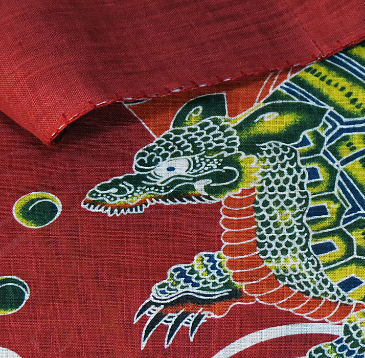 Stencil-dyed linen curtain (crane and turtle design)