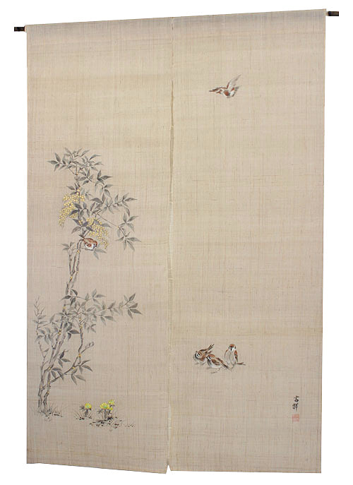 Linen curtain (Nandina and sparrows) / Sawada Kissho / Made to order in 40 days