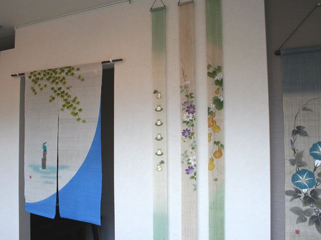 麻のれん(楓にカワセミ)