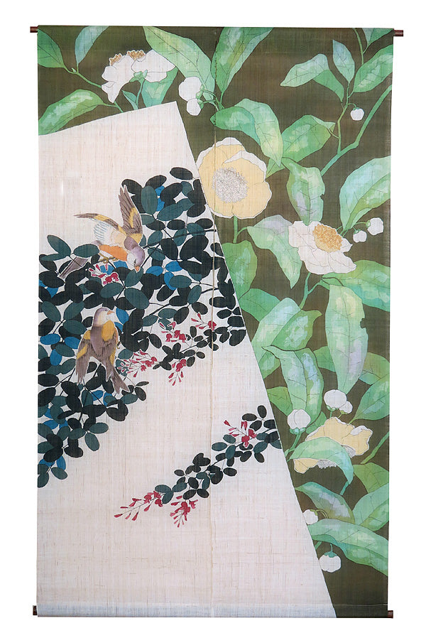 麻のれん (茶花と萩)/ 工房こるむ