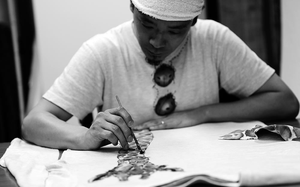 和風モダンタペストリー(ピンク桜)濡れ描き友禅W約44×H130cm