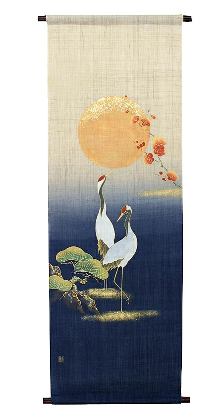和風モダンタペストリー(夫婦鶴紺藍)