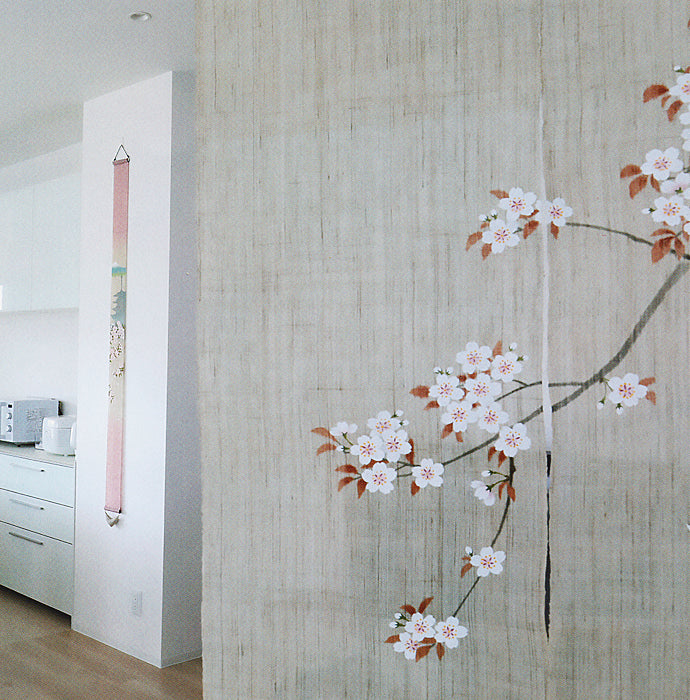 麻のれん(墨描き桜)