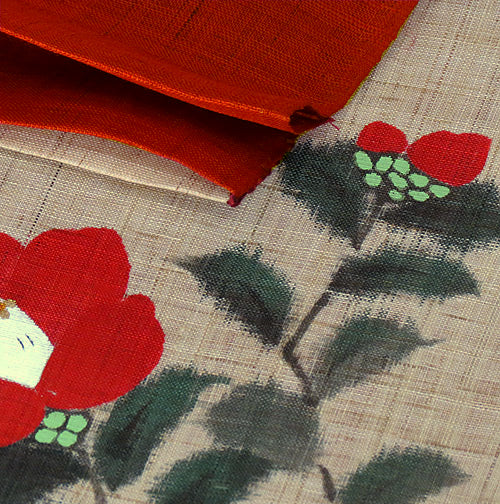 麻のれん(椿に白梅)