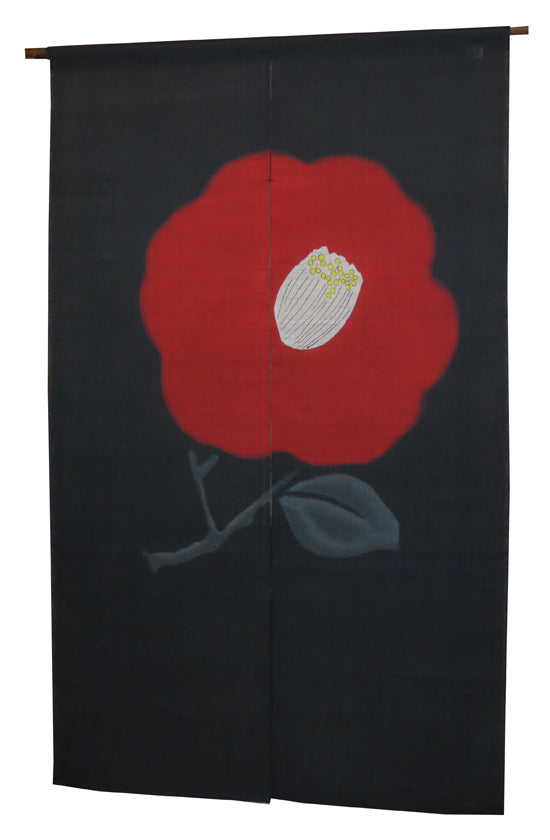 Linen curtain (camellia, black) tubaki kuro