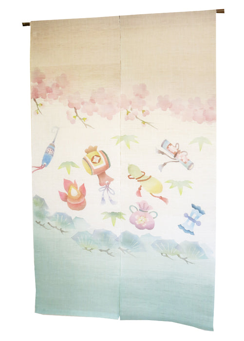Linen curtain (Treasures) / takara zukushi / Kasaone Kobo
