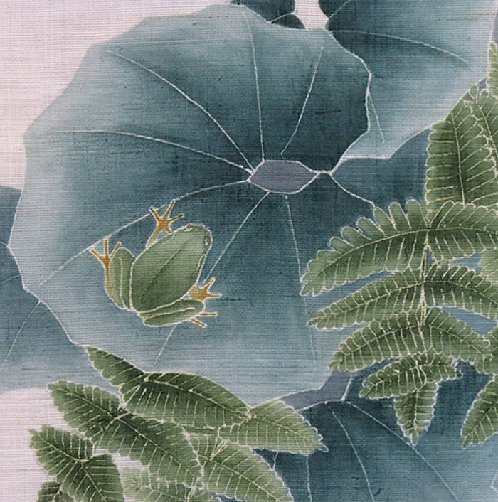 和風モダンタペストリー(つわぶきに蛙)受注制作