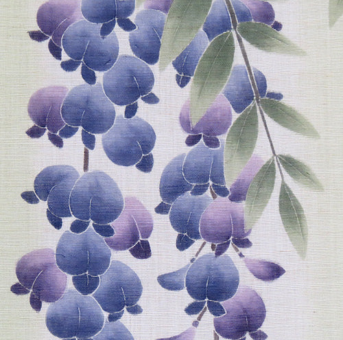 麻のれん 手描き友禅(藤)/ 受注制作