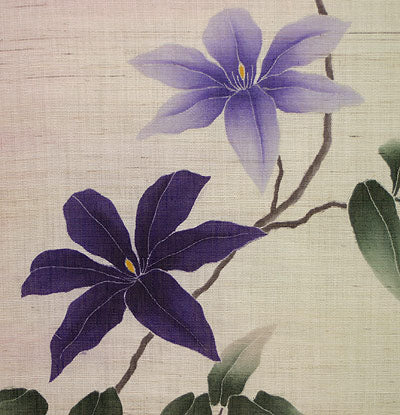 麻のれん 手描き友禅(鉄線)/ 受注制作