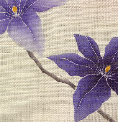 麻のれん 手描き友禅(鉄線)/ 受注制作