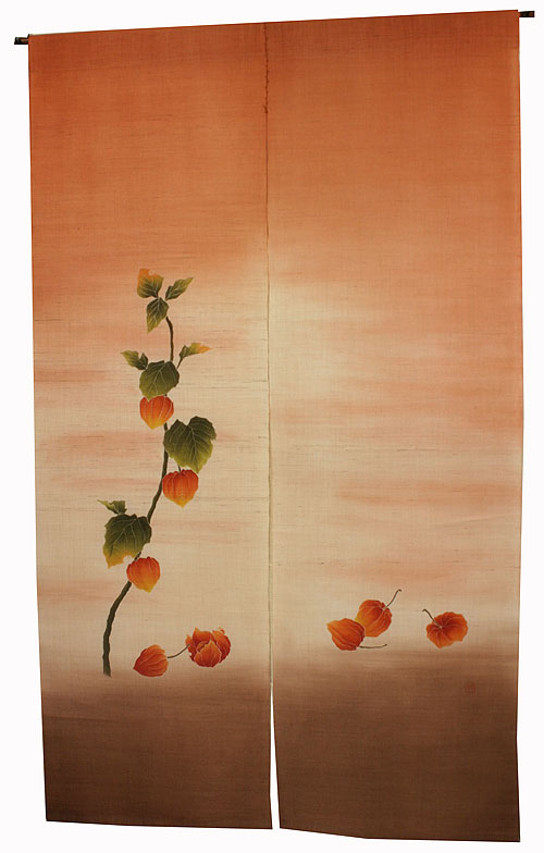 Hemp Noren Hand-painted Yuzen (Chinese lantern plant) hozuki/ Made-to-order