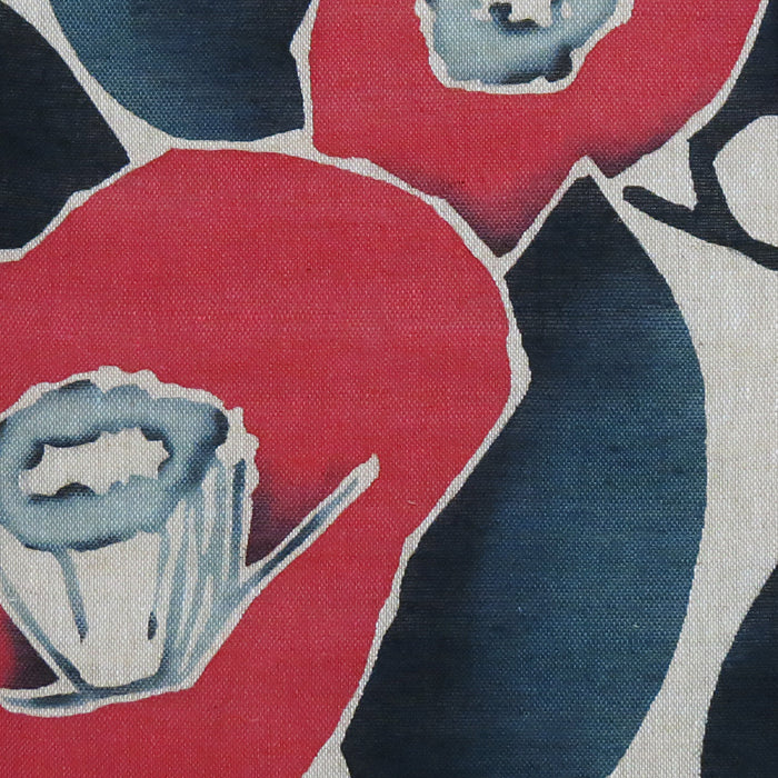 Batik linen curtain (red camellia)benitsubaki