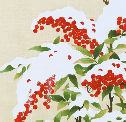 和風モダンタペストリー(雪持ち南天)