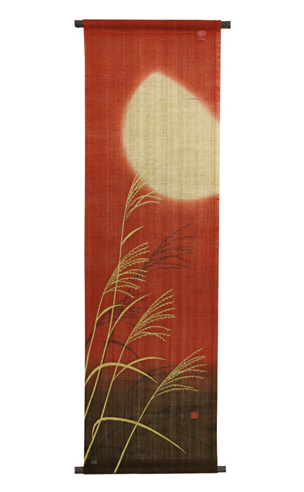 和風モダンタペストリー(立待ちの月 紅色)