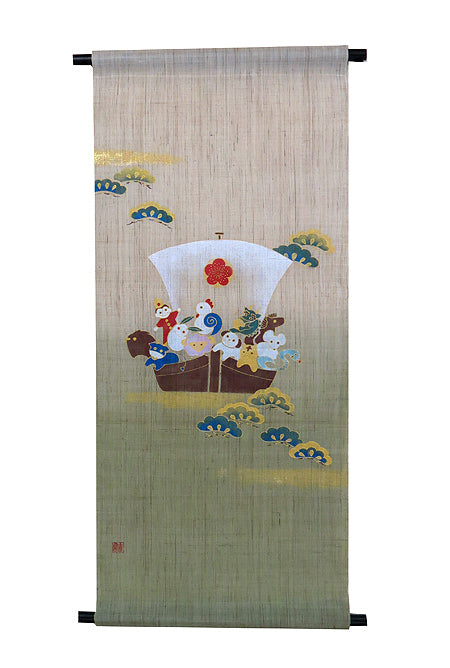 和風モダンタペストリー(干支宝船)W45×H100cm