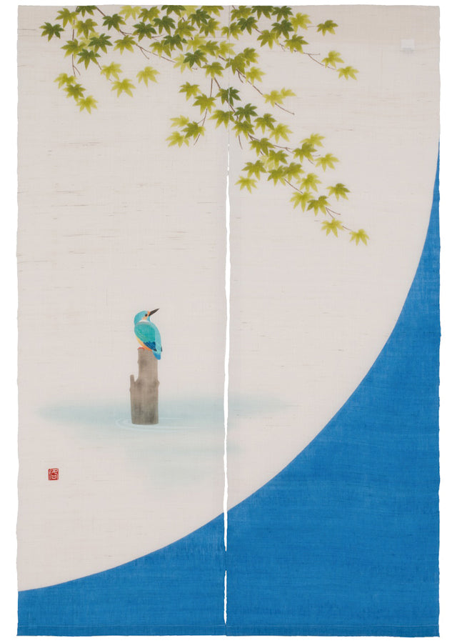 麻のれん（楓にカワセミ）