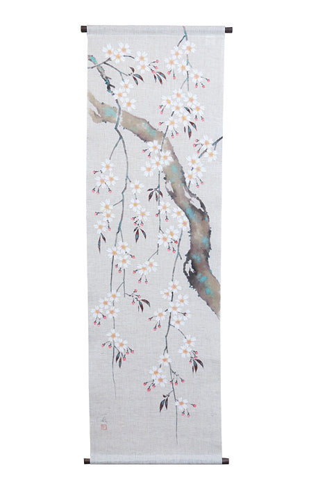 Hand-painted tapestry (weeping cherry blossoms) shidare sakura zu