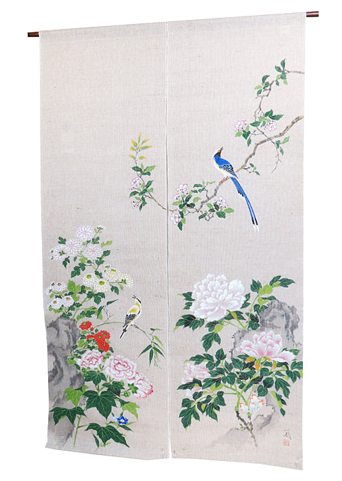 手描きのれん（四季花鳥図）