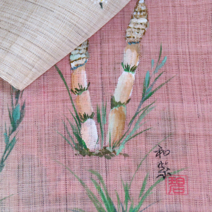 濡れ描き友禅　麻のれん（春の花達）