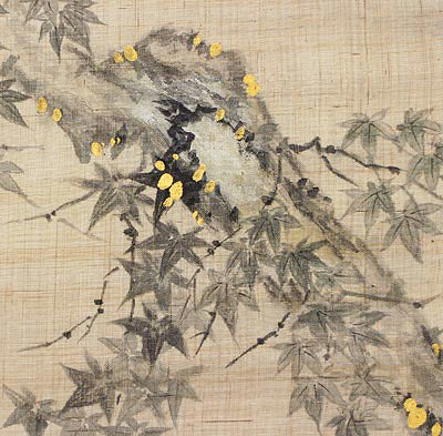 Linen curtain (Autumn leaves with gold rabbit design) / Fujisawa Shokei / Made to order in 40 days 
