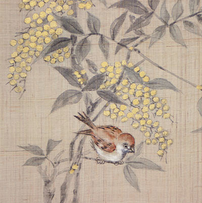 麻のれん （南天に雀）/澤田吉祥/受注制作40日間