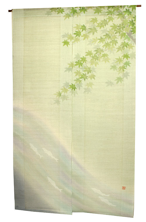 Linen curtain (maple leaves and sweetfish) kaede ni ayu