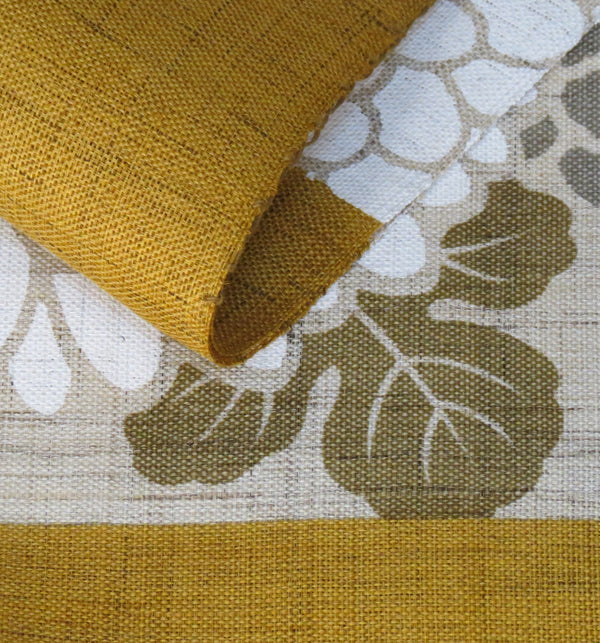 Linen curtain (round chrysanthemum, mustard green) marukiku karashiiro