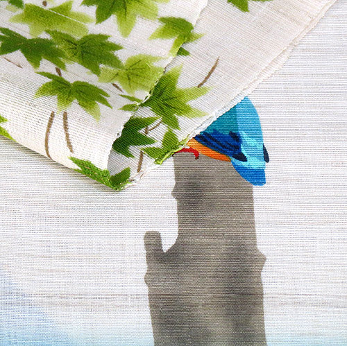 麻のれん（楓にカワセミ）