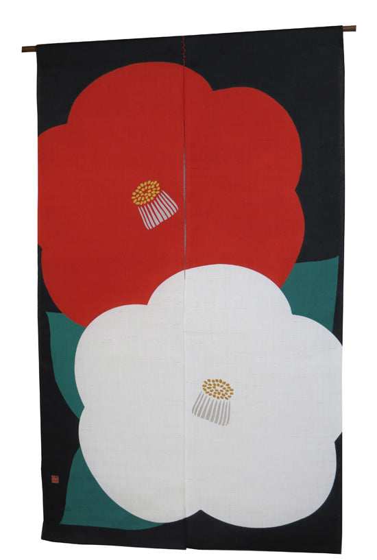 Hemp curtain (red and white camellia) ko-haku tubaki