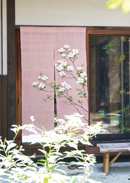 Linen curtain/noren (Dogwood) hanamizuki