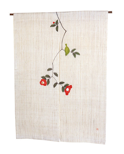 Linen curtain (camellia with white eyes) tubaki ni meziro