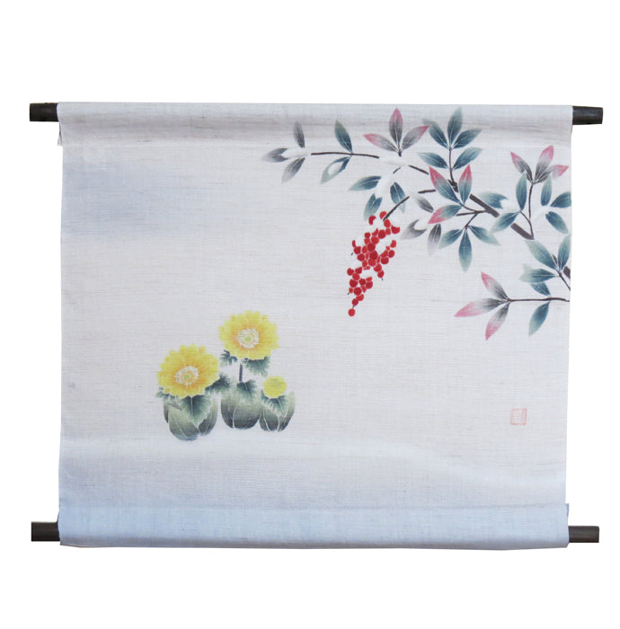 Japanese style modern heaven axis tapestry (Nandina domestica & Pheasant's-eye) yukimoti nanten hukuzyuso
