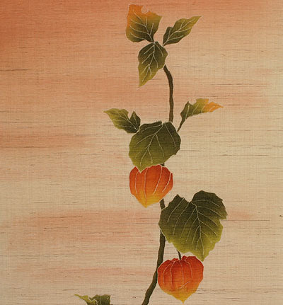 Hemp Noren Hand-painted Yuzen (Chinese lantern plant) hozuki/ Made-to-order 