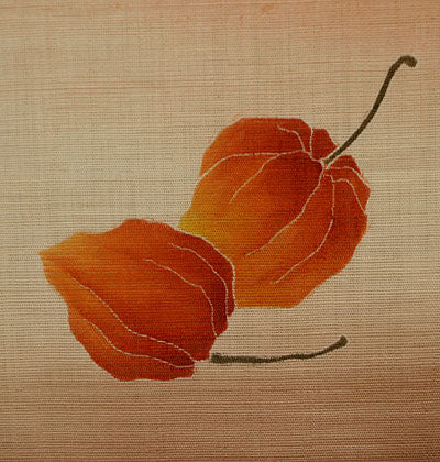 Hemp Noren Hand-painted Yuzen (Chinese lantern plant) hozuki/ Made-to-order 