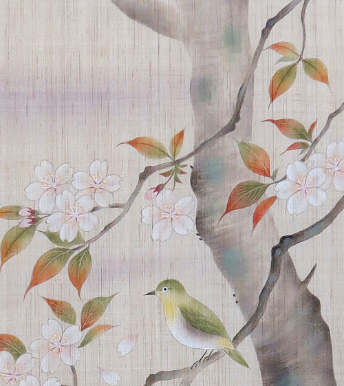Japanese-style modern tapestry (cherry blossom & Japanese White-eye) yamasakura to meziro